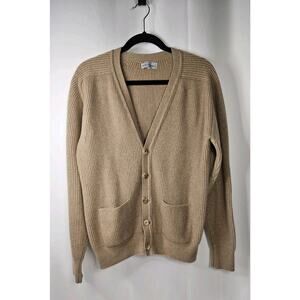 Bullock And Jones Vintage Scotland Cashmere Cardigan Tan Sz 44 Preppy 50s 60s